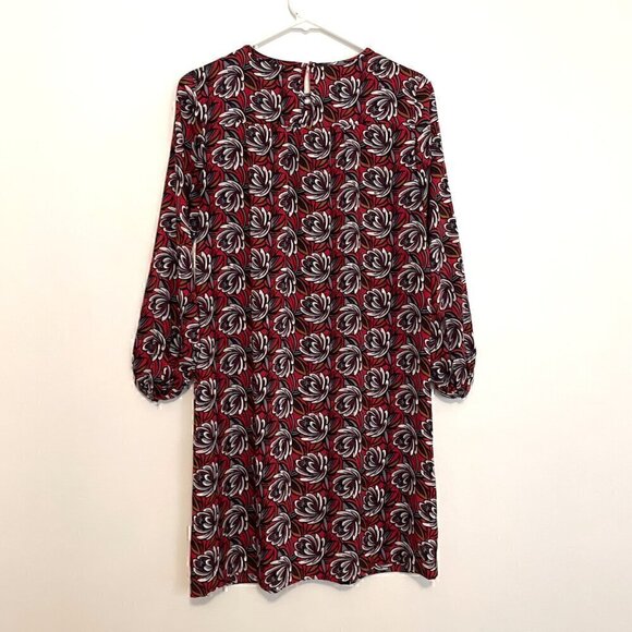 ANN TAYLOR LOFT Shadow Floral Shift Dress Red Purple Multi Retro Mod Work Mini - Picture 14 of 15